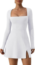 Womens Square Neck Bodice Mini Dress - Tight Fitted Long Sleeve