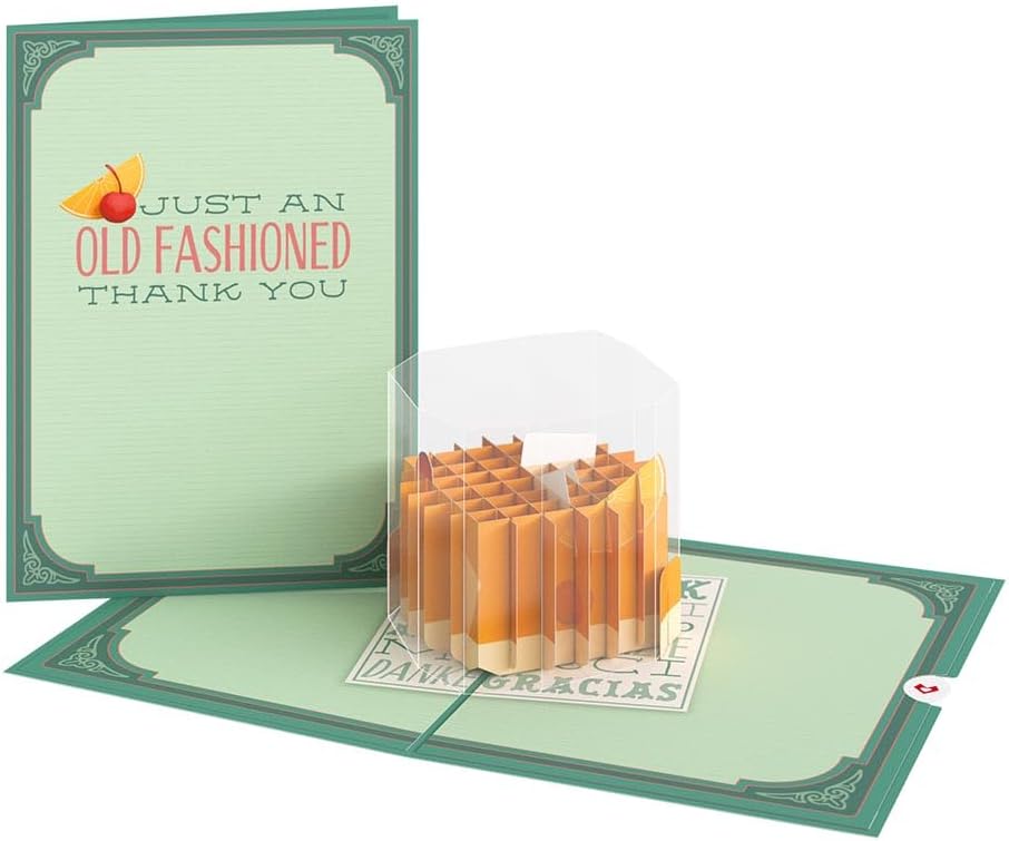 Lovepop 3D Thank You Card - Old Fashioned Cocktail Design - Blank Note & Envelope - 5 x 7