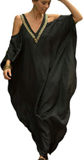 Turkish Cold Shoulder Kaftan Dress Cover Up - Elegant Maxi Beachwear