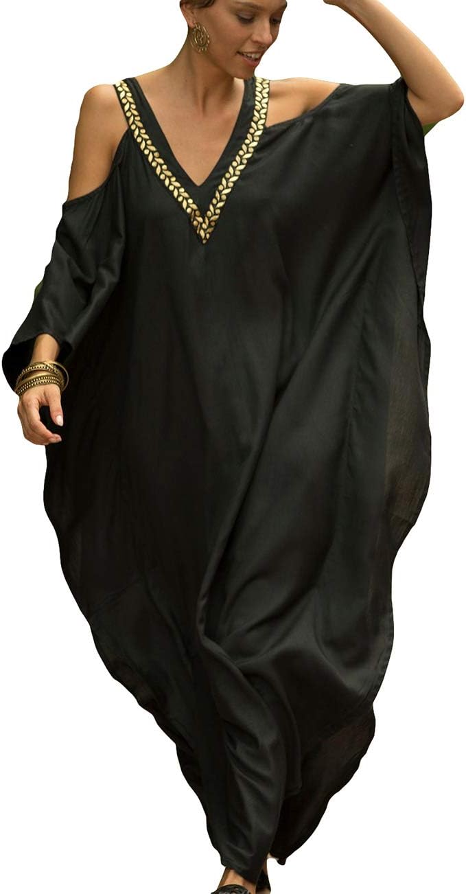 Bsubseach Turkish Cold Shoulder Kaftan Dress for Beach Style