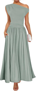 Sleeveless One Shoulder Maxi Dress - Slim, Pockets & Flowy