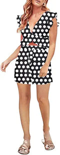 Womens Two Pieces Vacation Outfits Deep V Ruffle Crop Top Shorts Set