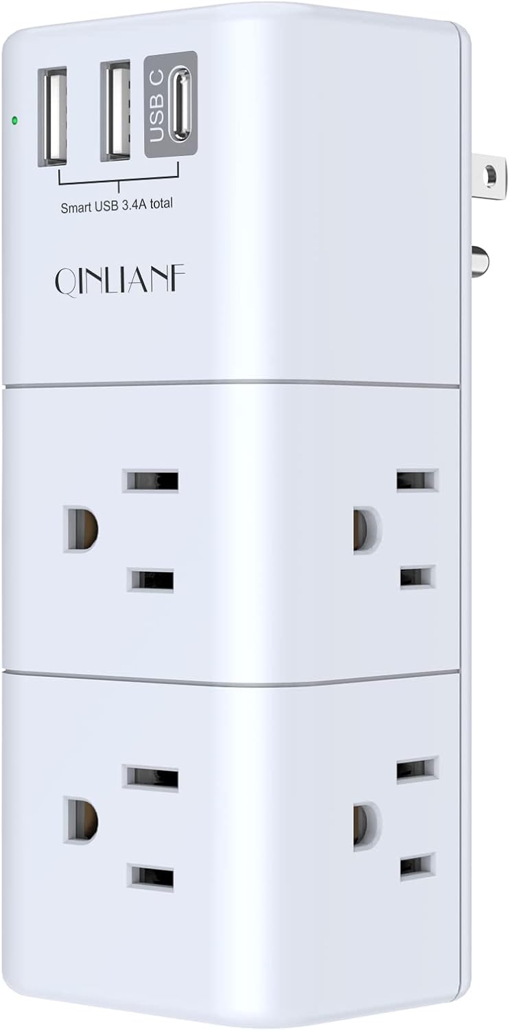 QINLIANF USB Outlet Extender - 6 AC + 3 USB Ports