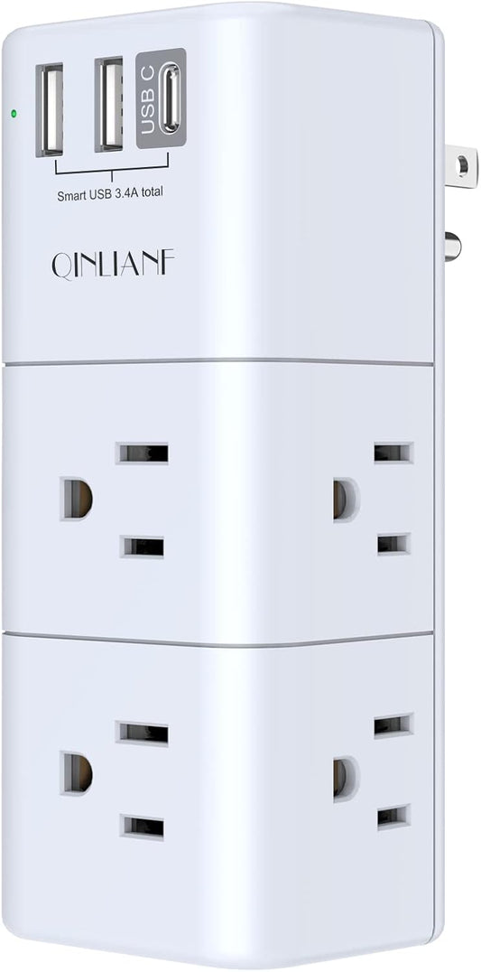 QINLIANF USB Outlet Extender - 6 AC + 3 USB Ports