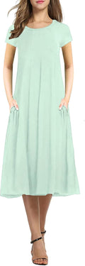 Necooer Women's Casual Pleated Midi Dress - Comfortable Summer Staple