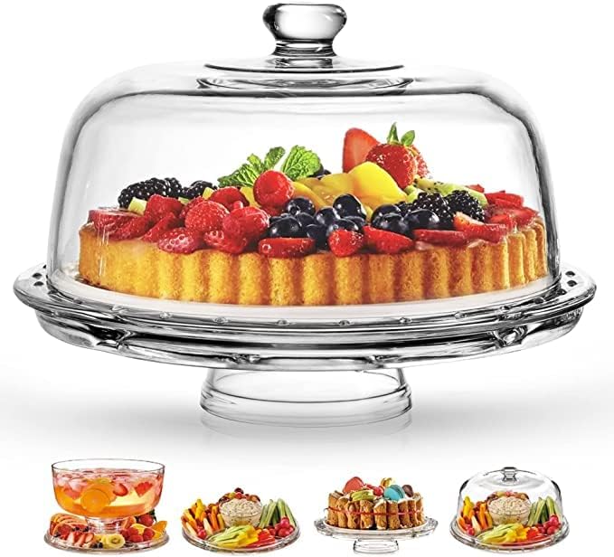 Multifunctional Italian Glass Cake Stand with Elegant Dome