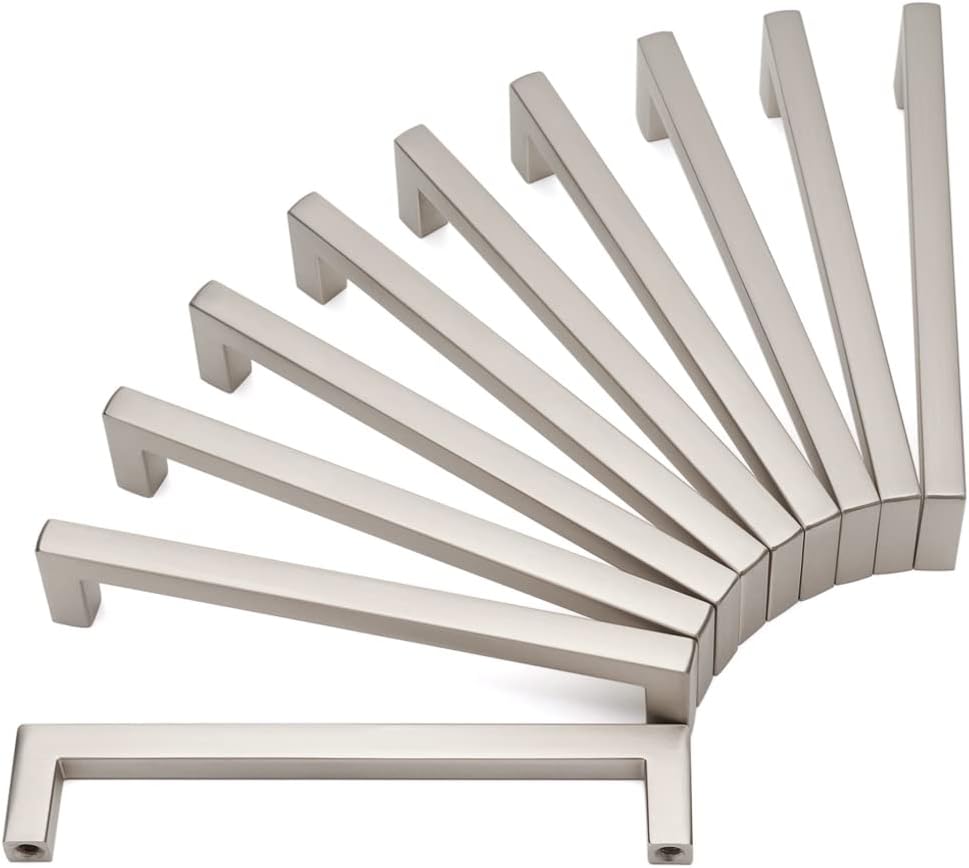 KOOFIZO Solid Square Bar Cabinet Handle - Brushed Nickel Pulls