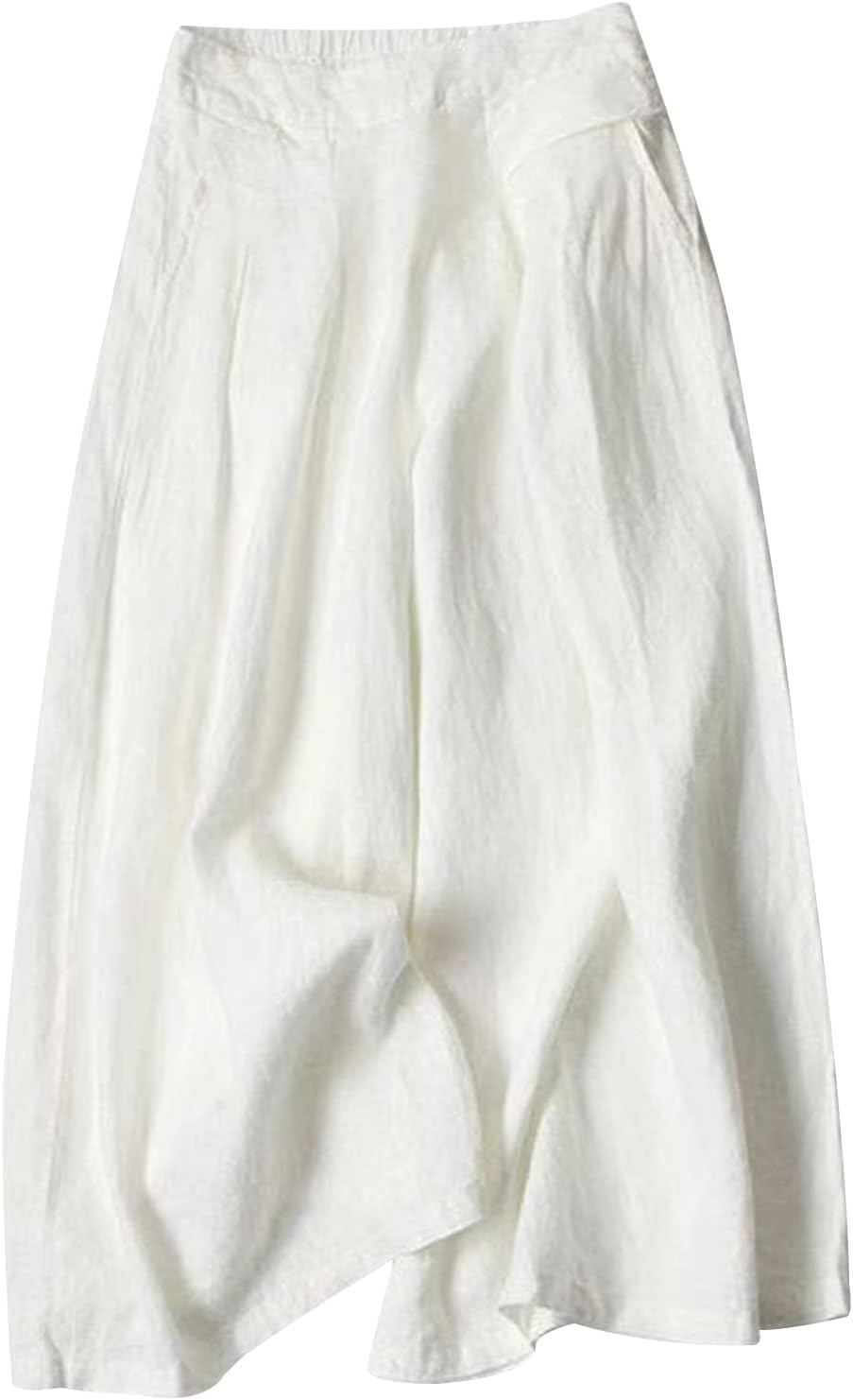 Gihuo Women's Culottes Linen Blend Wide Leg Pants for Summer