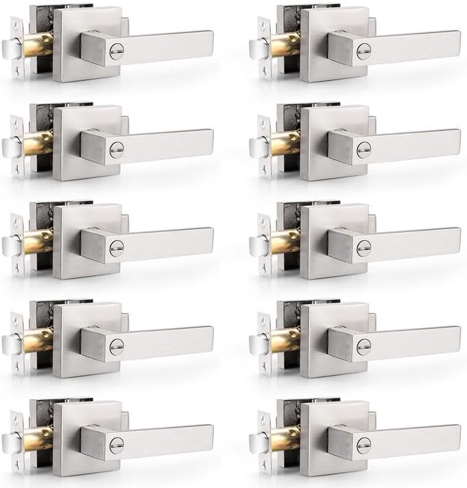 Probrico Square Satin Nickel Privacy Door Levers Lockset Pack of 10