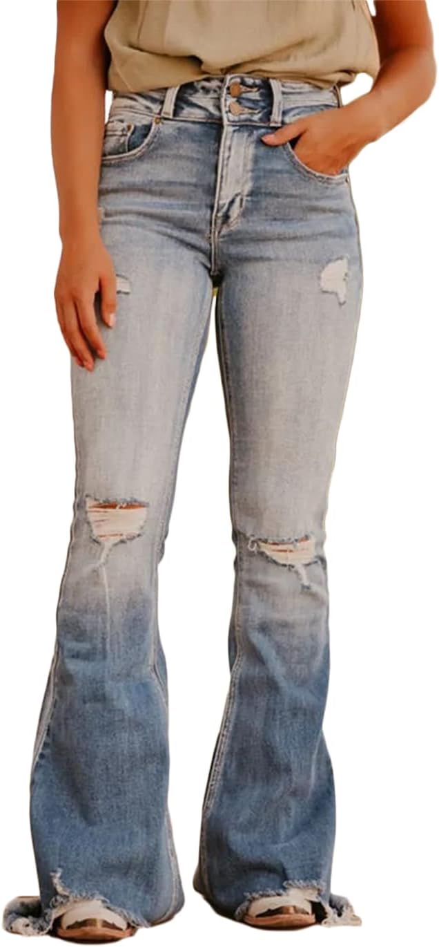 Flamingals Flare Bell Bottom Jeans for Women with Raw Hem Style