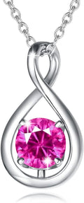 Pink Tourmaline Infinity Necklace for Women Sterling Silver - Dainty