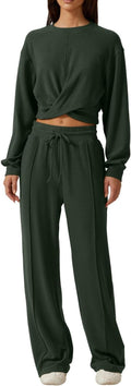 QINSEN Women 2 Piece Outfits Sweatsuit Set - Cozy Twist Front