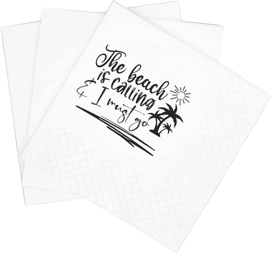 SharkBliss Beach Quotes Cocktail Napkins, 100 Pack - The Beach Is Calling! Disposable 2-Ply Napkins