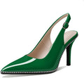Women Beaded Patent Leather Pumps 3.5 in Stilettos - Slingback