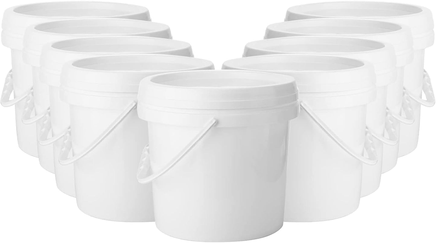 Gerrii 10 Pack White Plastic Bucket with Lid for Storage Needs