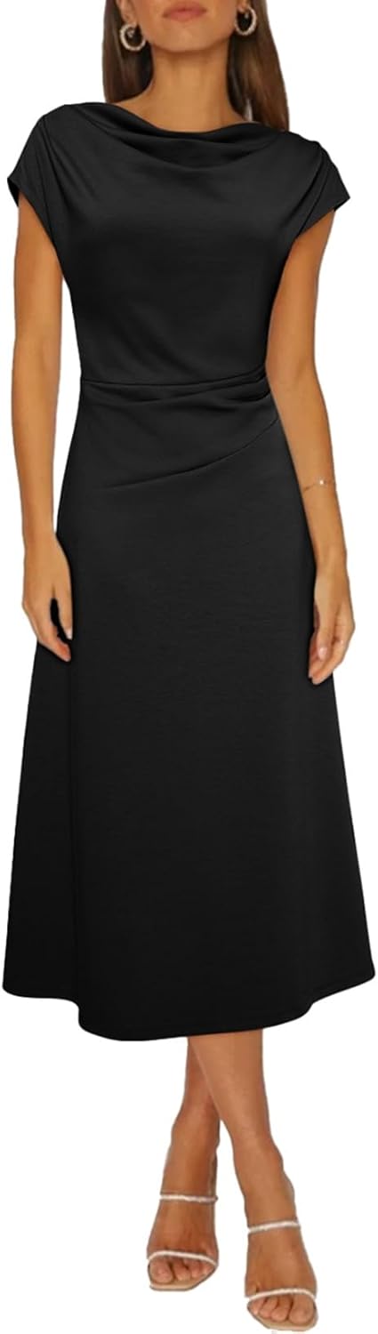 Happy Sailed Women's Cowl Neck Ruched Waist Midi Dress Review