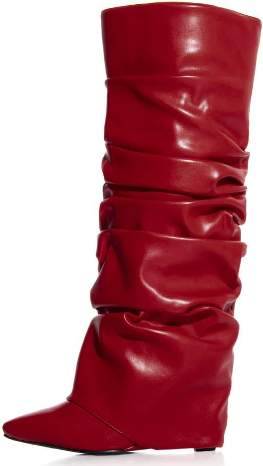 Yishaweiqi Slouched Ruched Fold Over Boots for Women Style