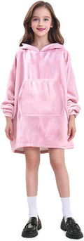 Wearable Blanket Hoodie for Kids Comfy Pink Sherpa Oversize Sweatshirt