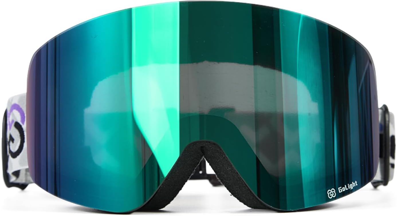 Frameless OTG Ski Goggles: 100% UV Protection, Anti-Fog, Full Green Revo - GoLight