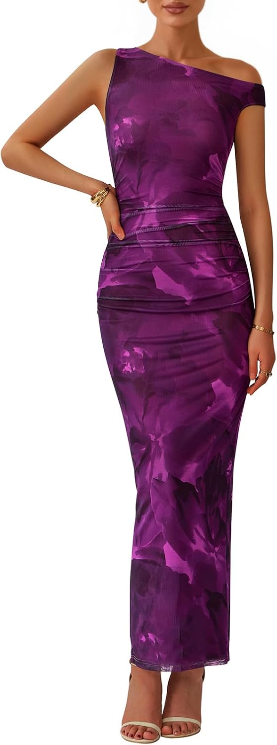 Floral One Shoulder Maxi Dress for Women 2025 Wedding Guest