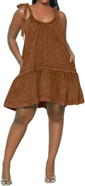 Women Denim Cami Dress Tie Shoulder Ruffle Hem Babydoll Sundress image