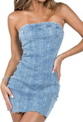 Fronage Women's Strapless Denim Bodycon Mini Dress - Sexy Y2K Corset