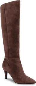 Womens Wide Calf Knee High Stiletto Boots - Pointed Toe Suede