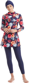 Fully Covered Burkini Swimsuit 3-Piece Set - Modest Floral Swimwear