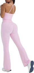 OMKAGI 2 Piece Workout Sets for Women - Flare Leggings & Padded Halter