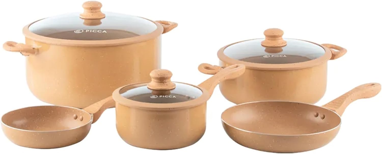 8-Piece Marble Non Stick Cookware Set - No Harmful Chemicals - Light Brown