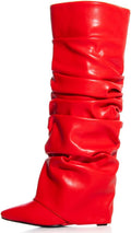 Stylish Slouched Ruched Fold Over Boots for Women with Wedge Heel