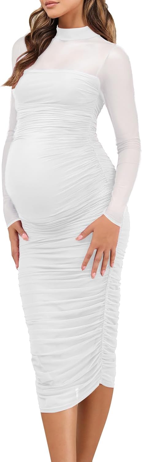 Maternity Mesh Bodycon Dress for Wedding Guest and Baby Shower