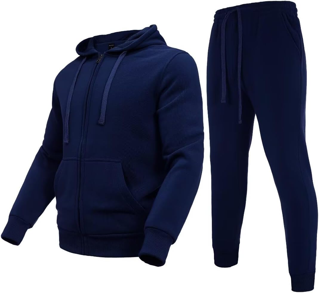 Tracksuit for Men 2 Pieces Fleece Hooded Outfit for Sports