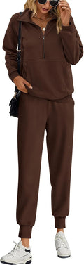 PRETTYGARDEN Long Sleeve Half Zip Sweatsuit - Casual 2 Piece Set