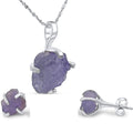 Real raw tanzanite gemstone jewelry set - Dainty 925 gold plated set