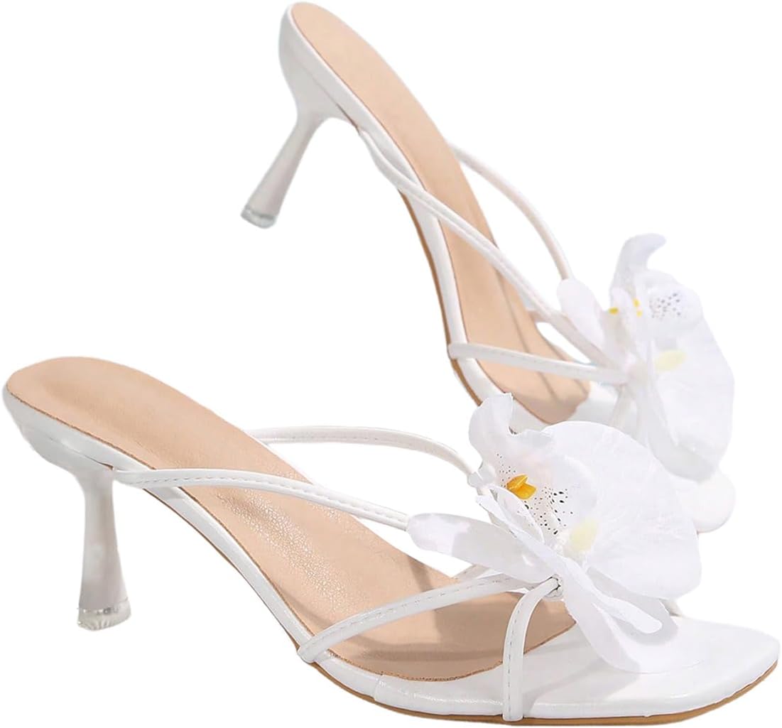 Open Toe Floral Kitten Heels for Women - Summer Beach Sandals