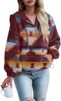 Aztec Half Zip Up Hoodies Women's Oversized Tribal Pullover - Cozy Fit