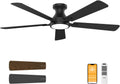 52 Inch Black Ceiling Fan with Light and Remote Control - Quiet, High