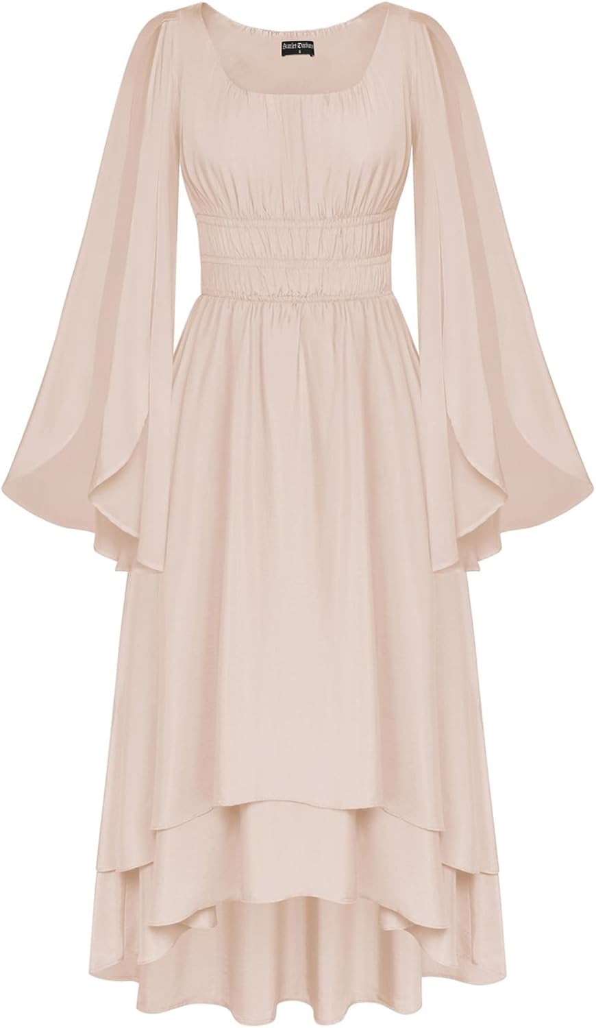Renaissance Costume Dress with Split Bell Sleeves for Women
