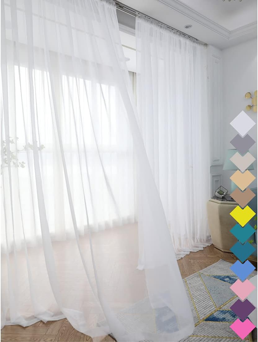 L&TEC Sheer White Curtains - Light & Airy 84 2 Panels