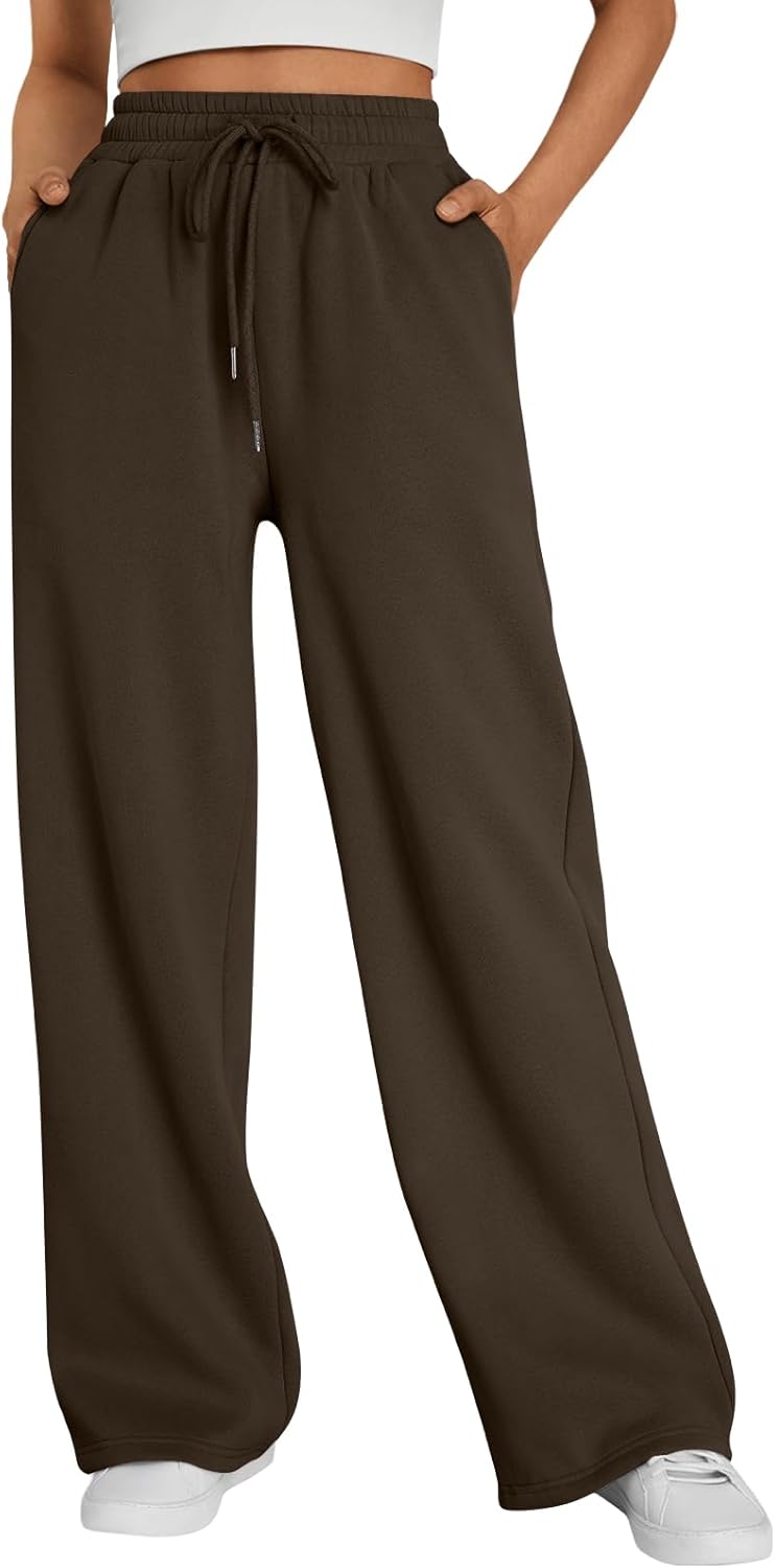 Trendy Queen Womens Wide Leg Fleece Lined Sweatpants for Comfort