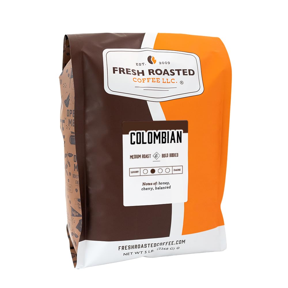 Fresh Roasted Colombian Coffee, Medium Roast, Whole Bean 5 lb