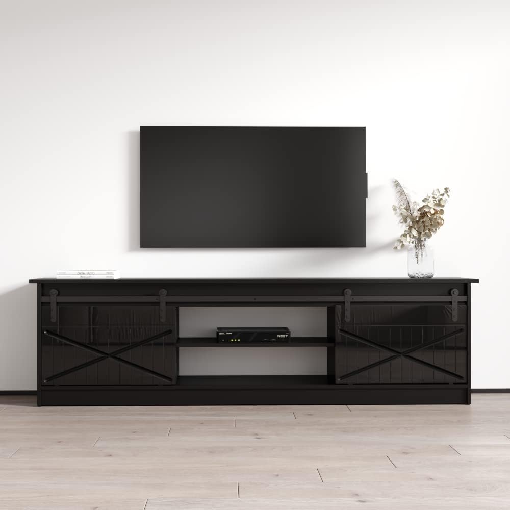 Granero 01 Modern TV Stand - Sleek, High-Gloss Storage - 90 TV - Black