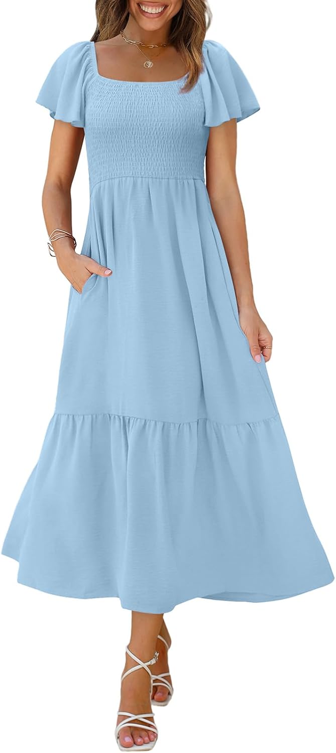 OFEEFAN Summer Dresses for Women with Pockets and Ruffles