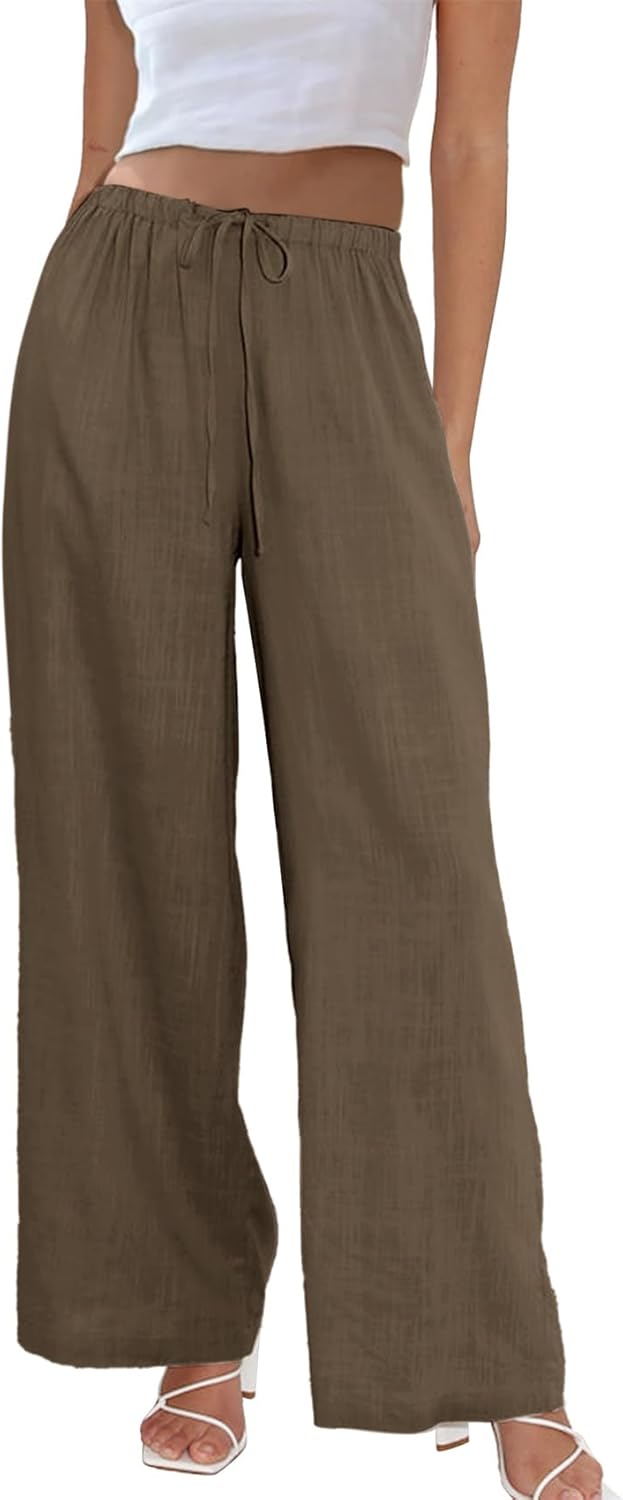 Duyang Womens Cotton Linen Palazzo Pants for Casual Summer Wear