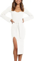 LILLUSORY Sweetheart Neckline Sweater Dress Midi - Slimming Ribbed