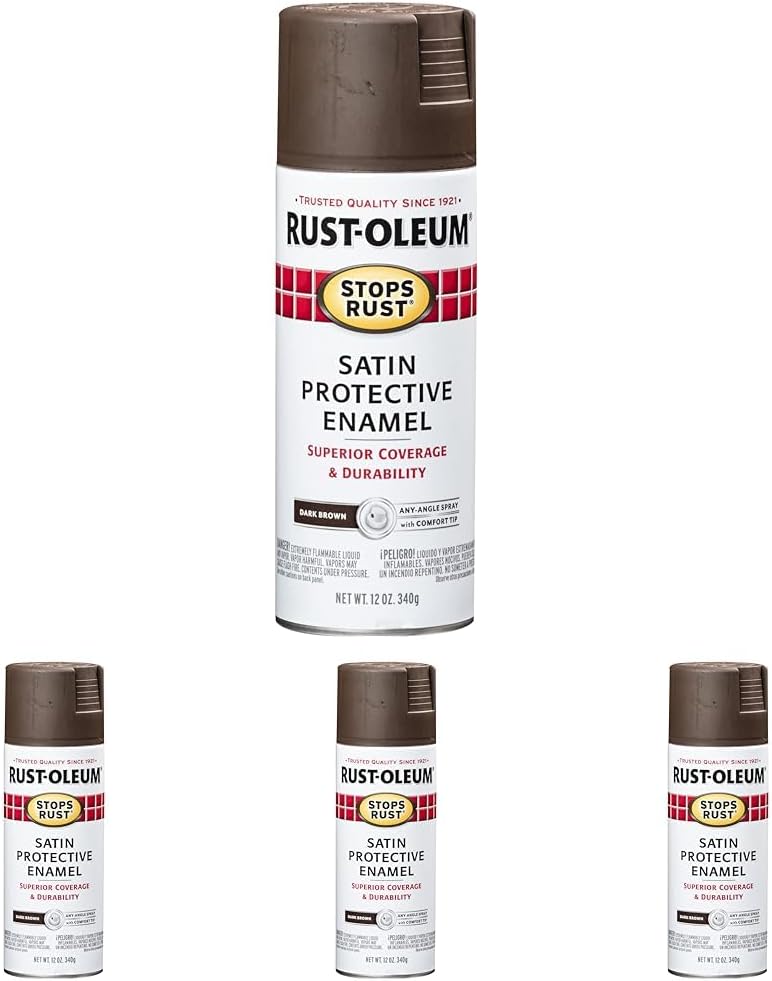 Rust-Oleum Stops Rust Spray Paint, Satin Dark Brown, 12 oz Pack