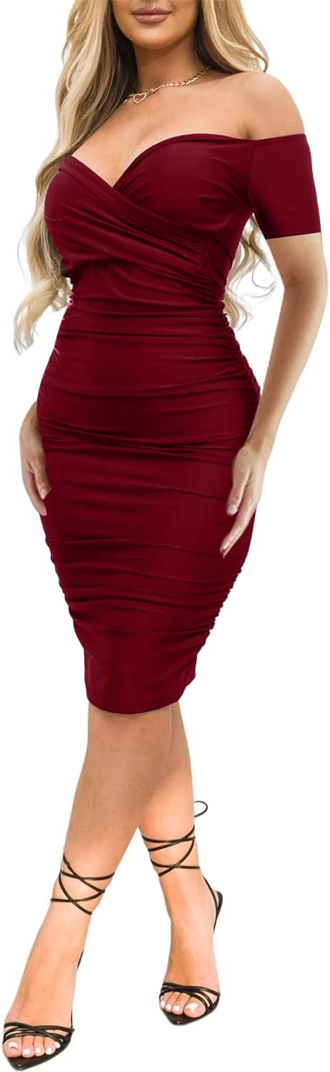 Ekaliy Women's Sexy Off The Shoulder Midi Dress for Elegance