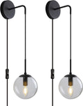 Wall Sconces Set of Two Black Plug in Wall Sconces with Globe Shade