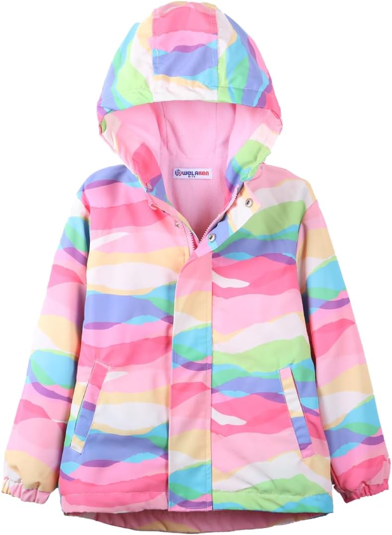 WELAKEN Fleece Lined Jackets for Kids - Water Resistant Raincoat